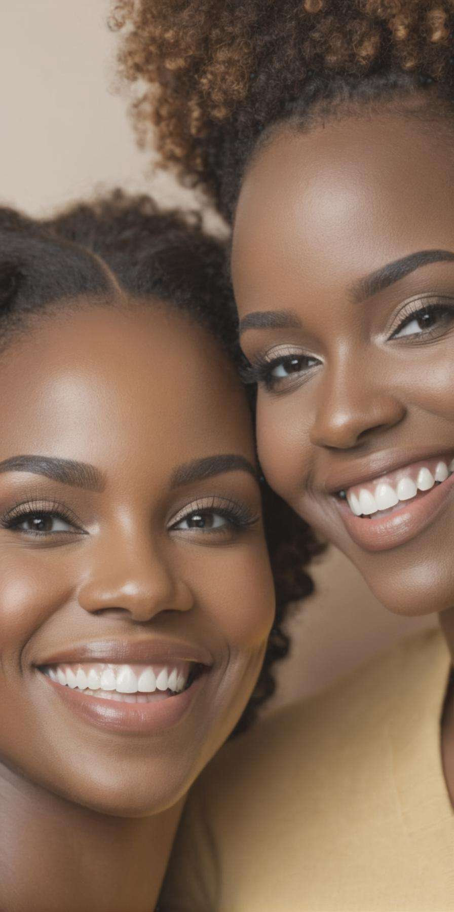 A close up of two beautiful black woman smiling, <lora:EMS-24184-EMS:1.000000>