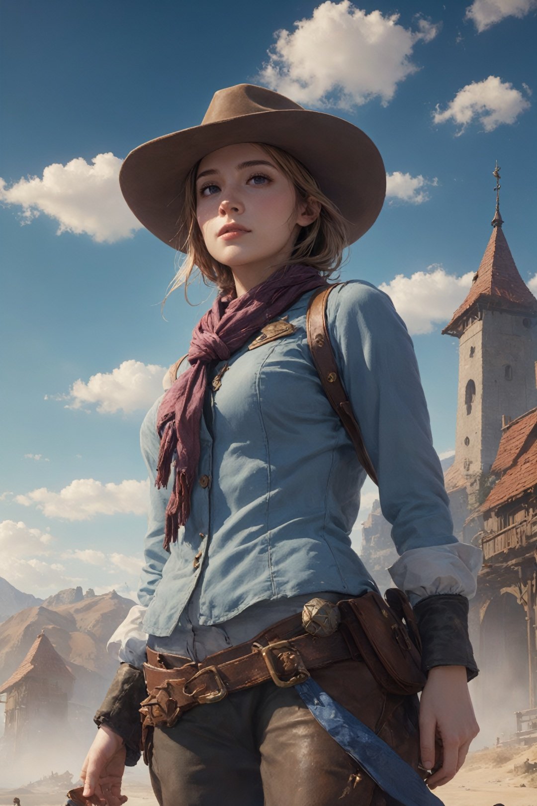  (masterpiece:1.1, highres:1.4),1 girl,(soft blending:1.2),fluid colors,dreamy washes,fantasy,dream world:1.8,cowboy shot,Fantasy Style,Sky Fantasy