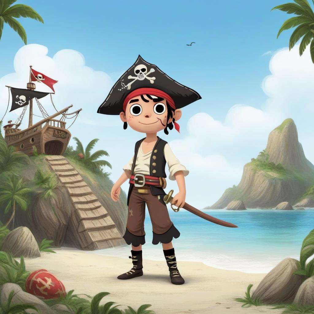 a pirate kid on skull island <lora:COOLKIDS_XL_0.3_RC:0.8>