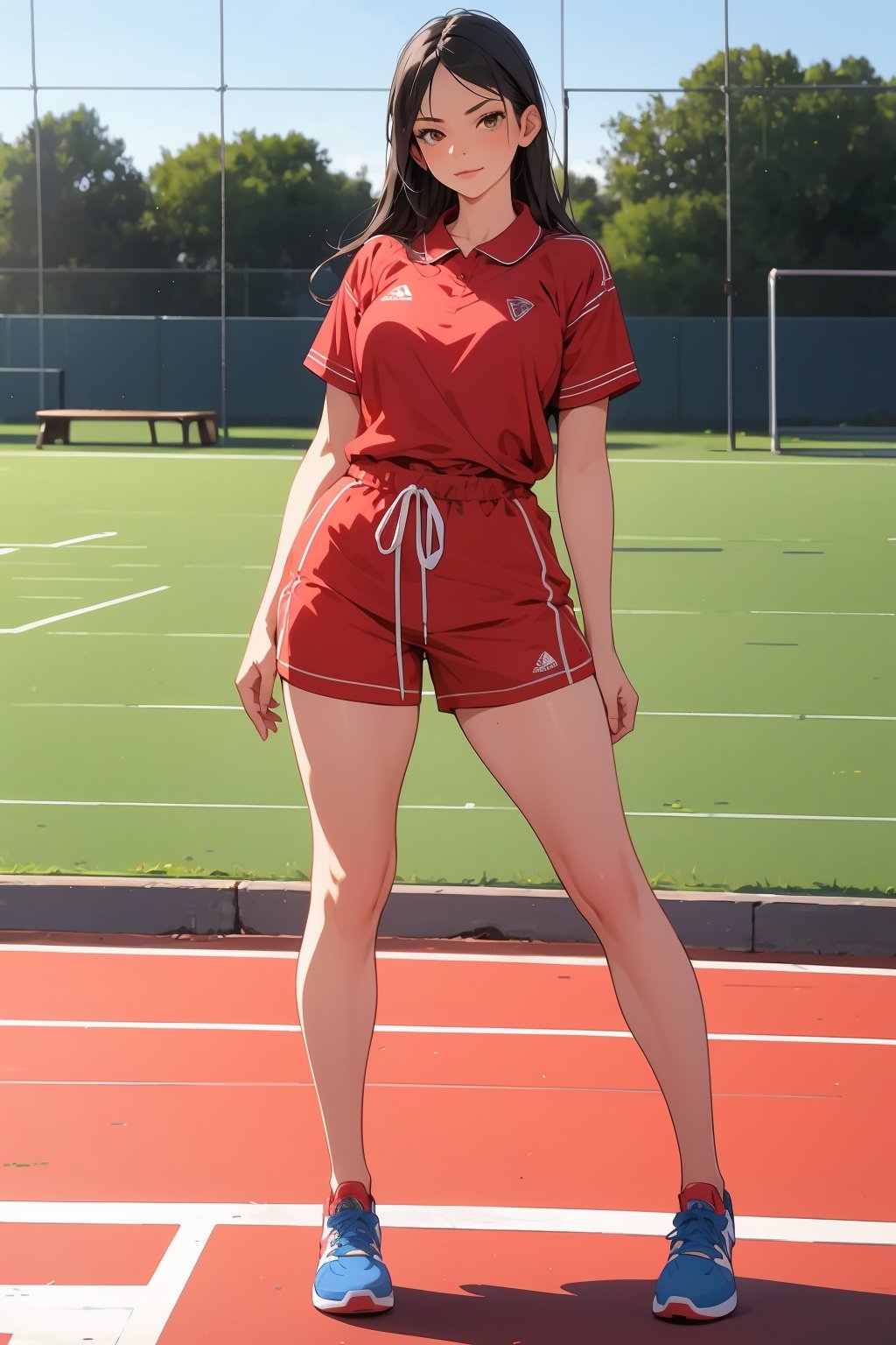 fullbody, 1girl long hair ,red clothes, Physical Education Teacher