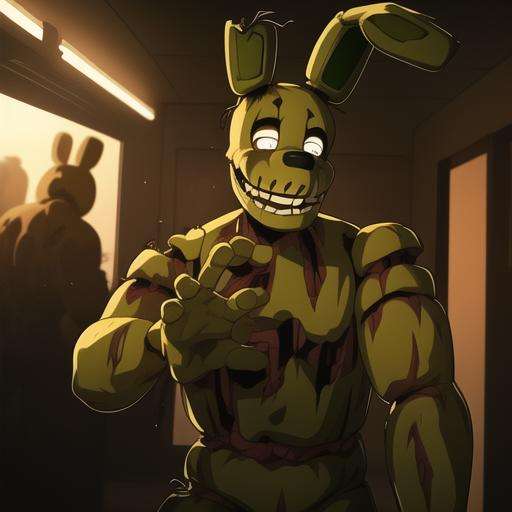 <lora:fnaf springtrap-05:1> horror (theme), detailed background, springtrap, masterpiece, best quality