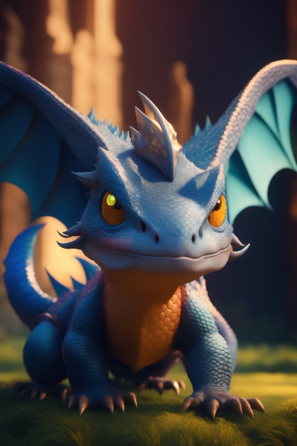 baby dragon, cinematic background, vibrant colors, UHD, 16k, 3D rendering, detailed scales, adorable face and expression, sparkling eyes, fluffy wings, playful pose, magical atmosphere, realistic textures, professional artwork, fantasy art style, mystical lighting, captivating composition, epic fantasy scene