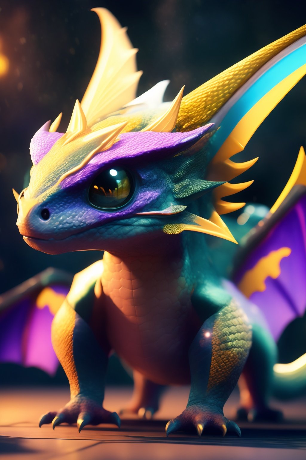 baby dragon, cinematic background, vibrant colors, UHD, 16k, 3D rendering, detailed scales, adorable face and expression, sparkling eyes, fluffy wings, playful pose, magical atmosphere, realistic textures, professional artwork, fantasy art style, mystical lighting, captivating composition, epic fantasy scene