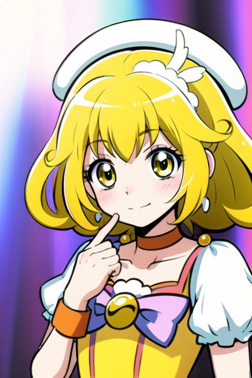 a woman in a yellow dress and a hat with a bird on her head, symphogear, anime girl named lucy, anime visual of a cute girl, rei hiroe, magical girl anime mahou shojo, yami kawaii, best anime character design, daytime ethereal anime, yellow radiant magic, aya takano color style, anime best girl, portrait of magical girl