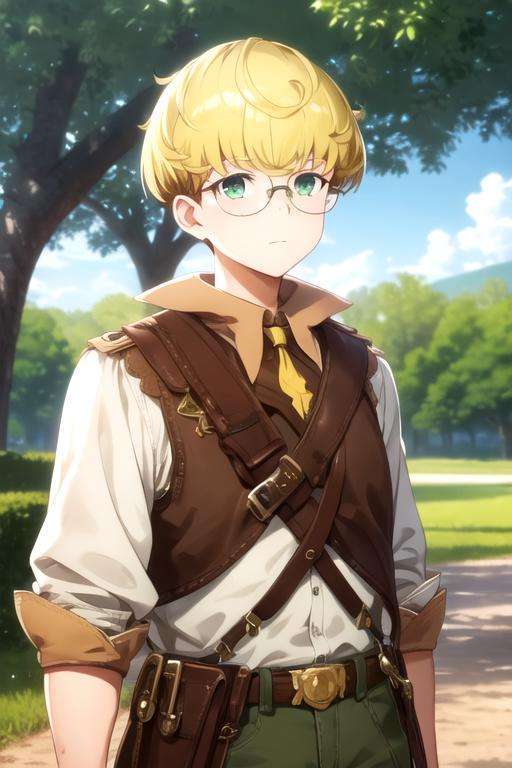 masterpiece, best quality, photorealistic, 1boy, solo, male focus, looking at viewer, upper body, , , , <lora:tao_mongarten:0.68>, tao_mongarten, blonde hair, green eyes, glasses, cowboy costume, military science fiction, 2k resolution