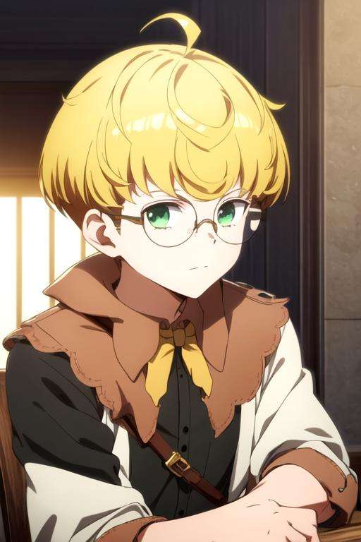 masterpiece, best quality, game cg, 1boy, solo, male focus, looking at viewer, , , anime coloring, , <lora:tao_mongarten:0.68>, tao_mongarten, blonde hair, green eyes, glasses