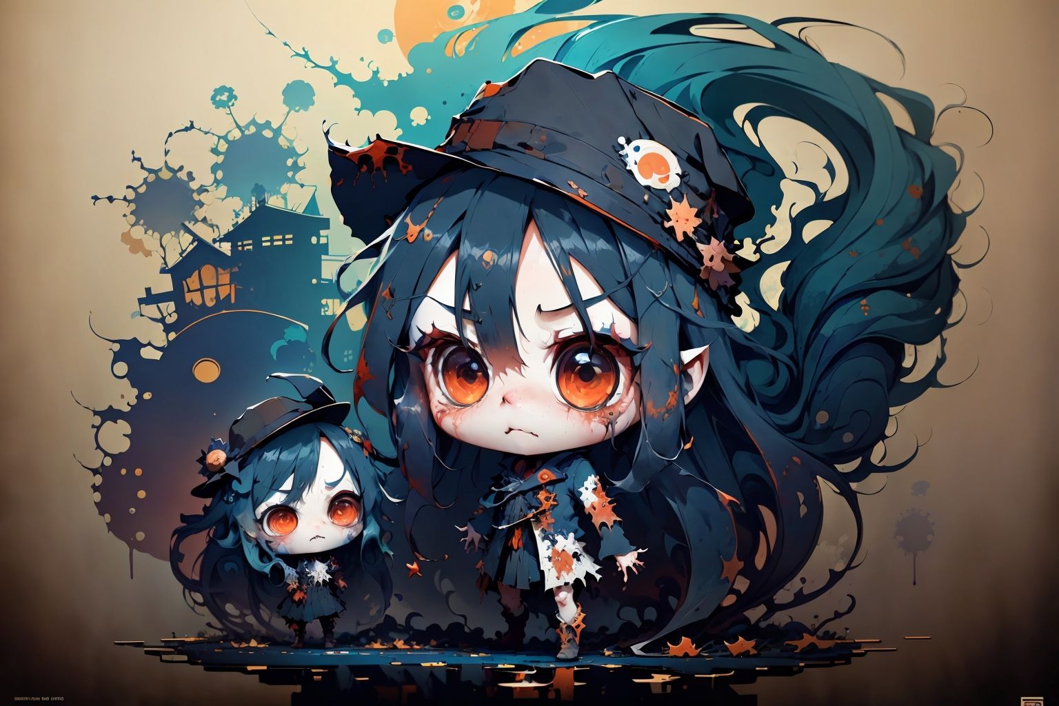 splash00d, chibi zombie, (very long hair:1.3), (cute:1.6) <lora:splash00d-000008:1> 