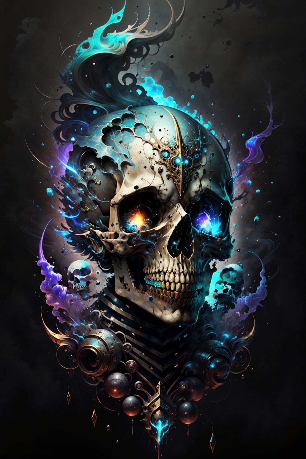 solo, looking at viewer, simple background, teeth, no humans, glowing, black background, 1other, skull <lora:skulls00d-000012:1>