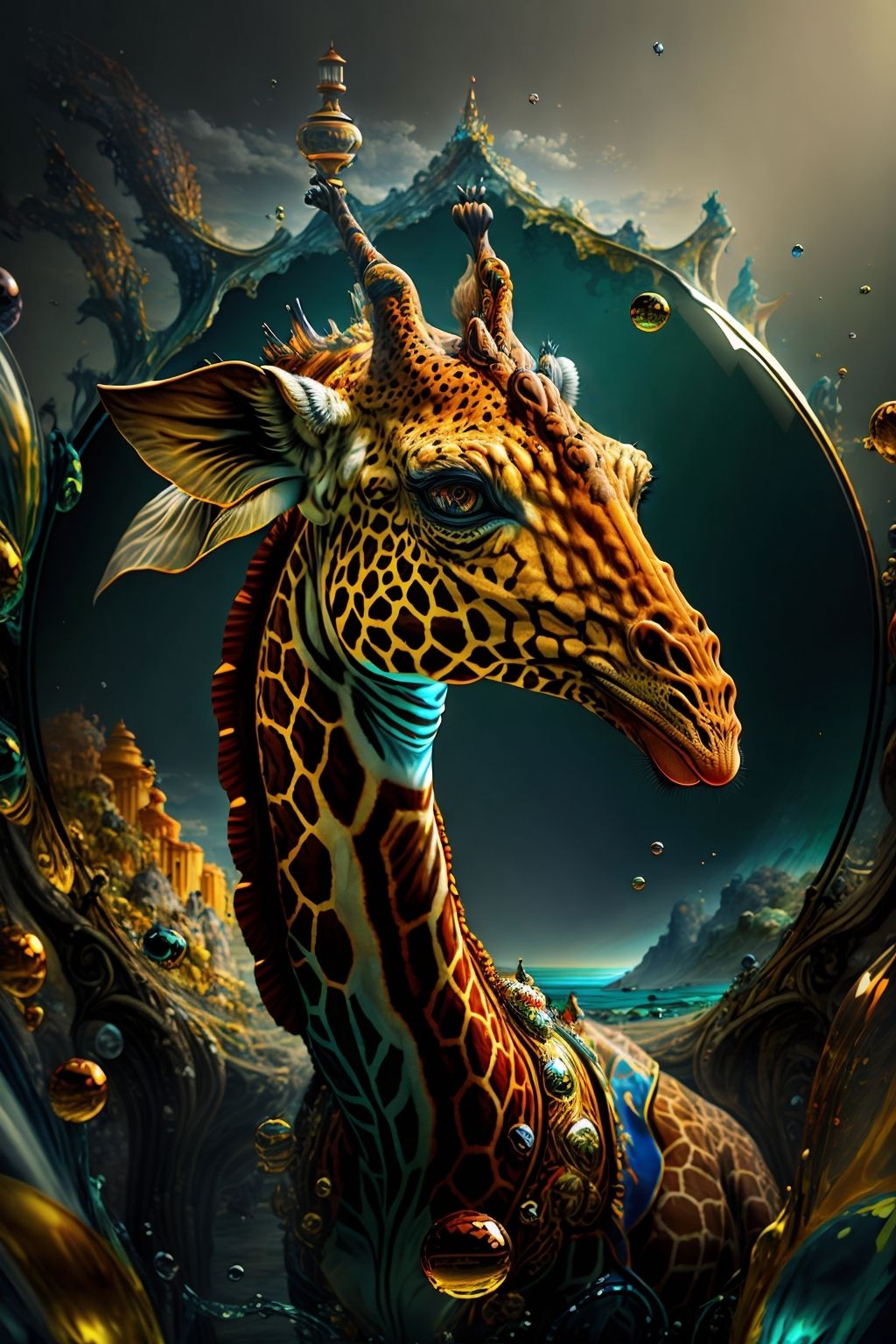 random00d,  [(art by Alessandro Allori:1.0), (art by Stephen Shore:1.1):18], Landscape of a Murano Disgusting Giraffe, Ultrarealistic, Angry, Fish-eye Lens, Kodak portra, extremely hyper aesthetic, Unsplash, <lora:random00d-000010:1>