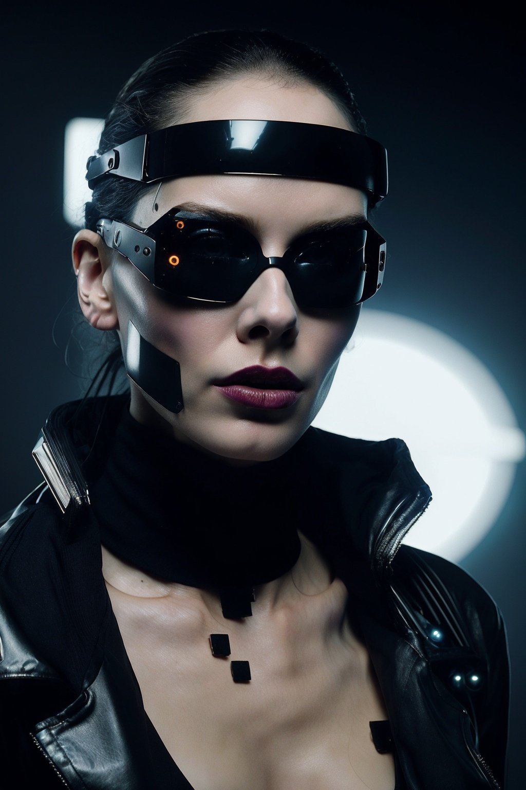 (Best quality, 8k, 32k, Masterpiece, UHD:1.2),  a close up of a person wearing dark sunglasses, the cyberpunk girl portrait, dreamy cyberpunk girl, beautiful cyberpunk girl face, futuristic woman portrait, style hybrid mix of beeple, beautiful female neuromancer, in cyberpunk style, portrait of a sci - fi woman, cyberpunk woman, cyberpunk vibes, cyberpunk face, beauty blade runner woman, DreamOn