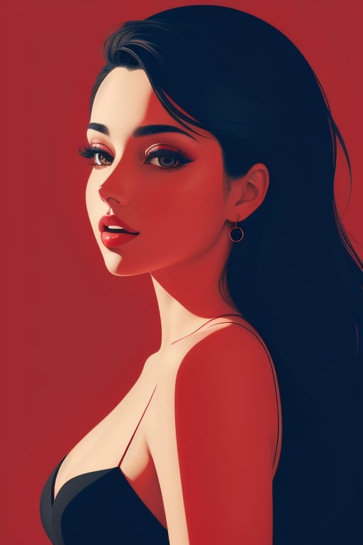 portrait of a gorgeous woman, beautiful, perfect body, illustration, cover art, (((red))), red background, ((rim light)), abstract shapes, colorful, style, looking at the viewer