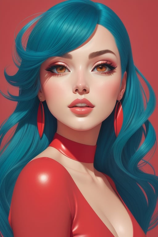 portrait of a gorgeous woman, beautiful, perfect body, illustration, cover art, (((red))), red background, rim light, abstract shapes, colorful, style, looking at the viewer, by Josan Gonzales