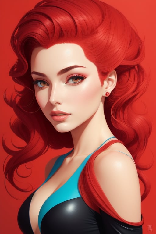  portrait of a gorgeous woman, beautiful, perfect body, Red, red background, style, by Josan Gonzales