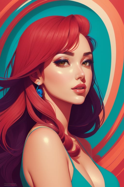 portrait of a gorgeous woman, beautiful, perfect body, illustration, cover art, (((red))), portrait, rim light, red background, abstract shapes, colorful, style, looking at the viewer, by Josan Gonzales