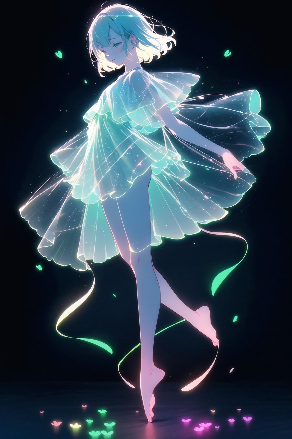  Best quality, 8k,cg,night,glowing,transparent,barefoot,1girl