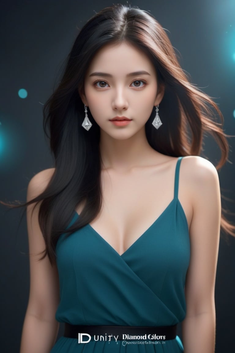  masterpiece,best quality,official art,extremely detailed CG unity 8k wallpaper,small breasts,1girl, Long black hair,face close up,exposure blend,medium shot,bokeh,(hdr:1.4),high contrast,(cinematic, teal and orange:0.85),(muted colors, dim colors, soothing tones:1.3),natural external halo, excellent color and light effects, (color deviation, color deviation, color reproduction: 1.1) ,((black background)). diamond earrings,waist.