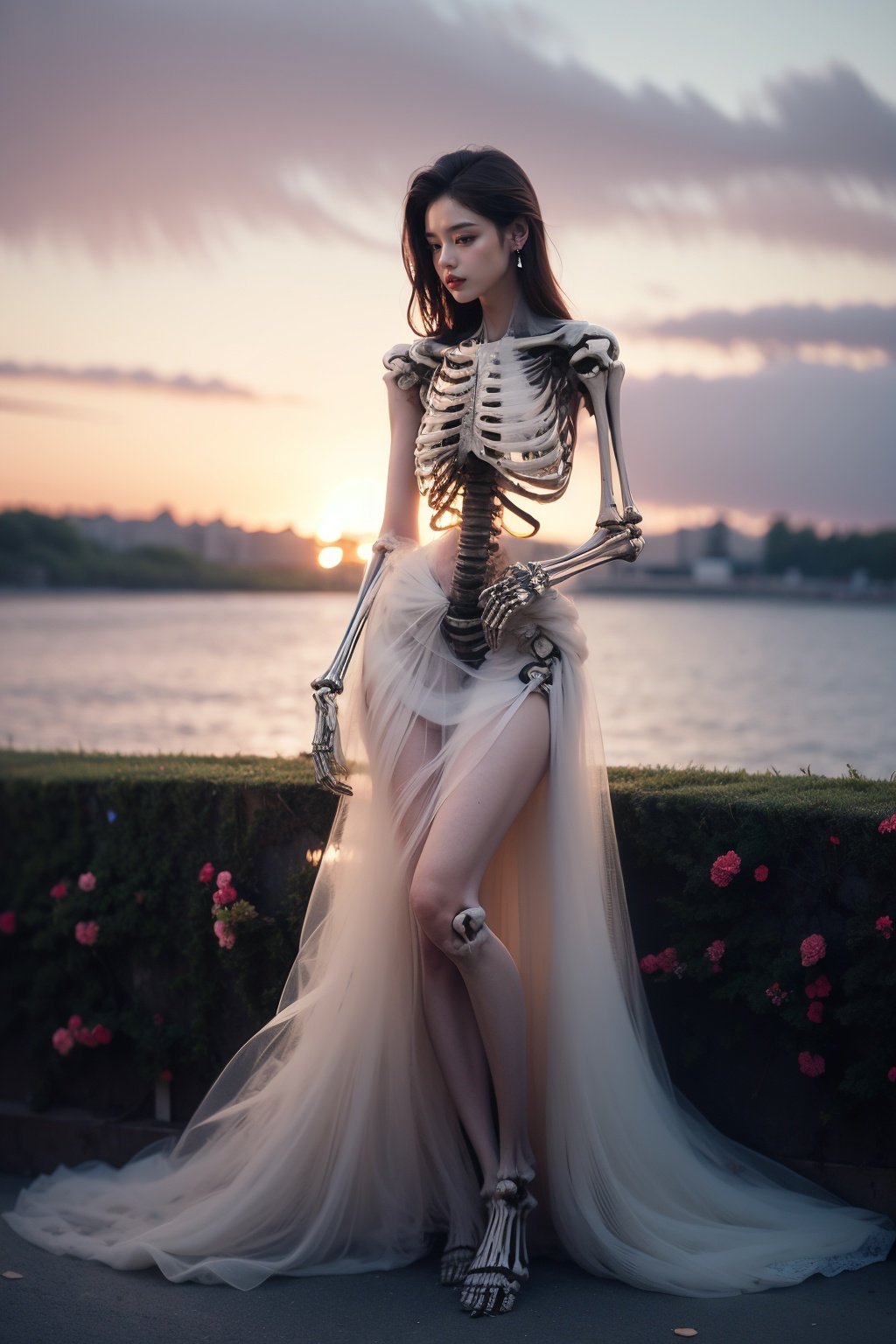 1girl,skeletal,<lora:baigu_20231019014950:0.8>,baigu,full body,dress,