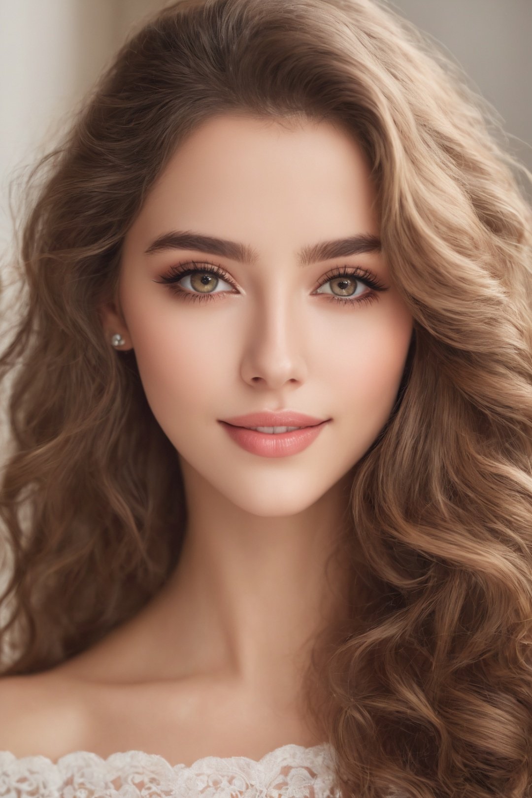 (highres,masterpiece:1.2),ultra-detailed,portrait,beautiful detailed eyes, beautiful detailed lips, cute smile, long eyelashes, flawless skin, stunningly beautiful, wavy hair, natural light, feminine, soft colors, realistic:1.37
