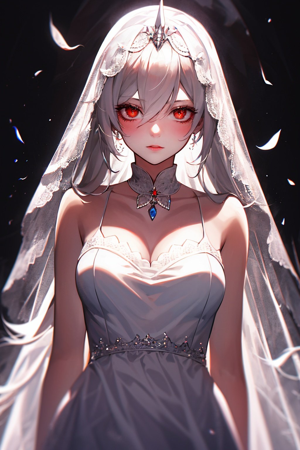  1girl, Ghost Bride, with terrifying eyes, full of murderous aura, sharp eyes, white hair, xinniang