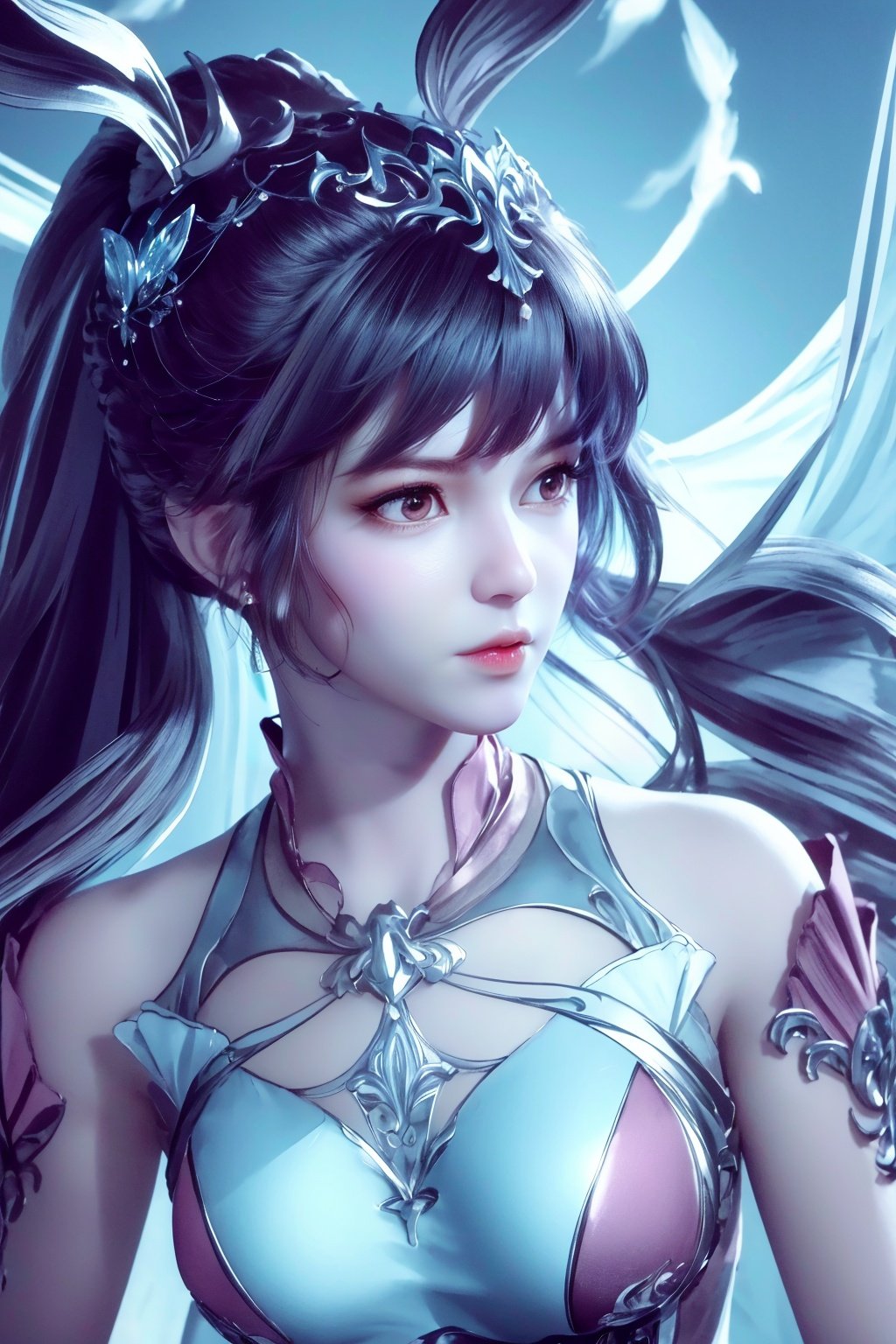 (Hyper Real),  (illustration),  (high resolution),  (8K),  (Very detailed),  (Best Illustration),  (Beautiful detailed eyes),  (Best quality),  (Super detailed),  (Masterpiece),  (the wallpaper),  (Detailed face),  Solo,  (Dynamic pose),  1girl, jewelry, wings, dress, crystal, Peacock feathers, 1 girl, yuyao, xwhd, (upper body), huliya, dzn-hd, yf-hd, mxt-hd, ll-hd, <lora:EMS-83459-EMS:0.800000>, , <lora:EMS-76925-EMS:0.800000>