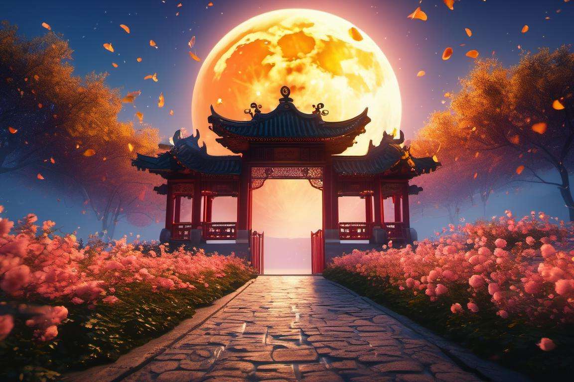 landscape,  gate,  lanterns,  flower petals fly everywhere,  moon,  rim lighting,  vibrant details,  hyper-realistic,  super detailed,  super realistic,  super fine detail depiction,  high resolution,  abstract beauty,  stand,  approaching perfection,  pure form,  intricate details,  8k post production,  high resolution,  hyperdetailed,  trending on artstation,  sharp focus,  intricate details,  highly detailed,  (cinematic,  cinematic lightings,  cinematic film color,  perfect hand),  high detail,  high detail skin,  real skin,  8k,  high_resolution,  high quality,  (Flowers fall at doo,  falling meteor,  High detailed,  Color magic mythical clouds,  steam wind,  High detailed , Color magic,  Saturated colors,  Color saturation, <lora:EMS-69019-EMS:0.500000>