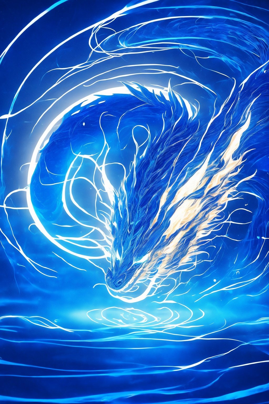 tianlong, blue theme, no humans, solo, water, dragon, glowing