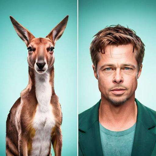 lolp, brad pitt in green suit, kangaroo, simple background, 8k, 4k, detailed <lora:like_owner_like_pets-000045:1> 