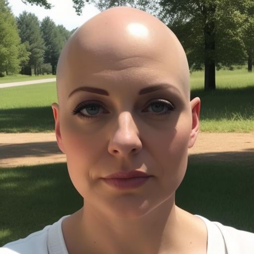 woman, bald <lora:exposure_slider_v8_000000490:0>, outdoors, sun