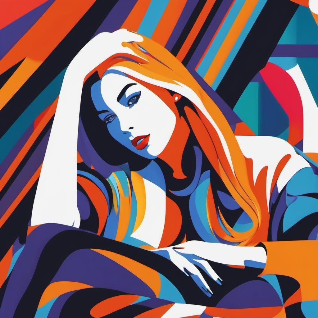 (a woman with long blonde hair sitting on the ground:2), sk_vectorart