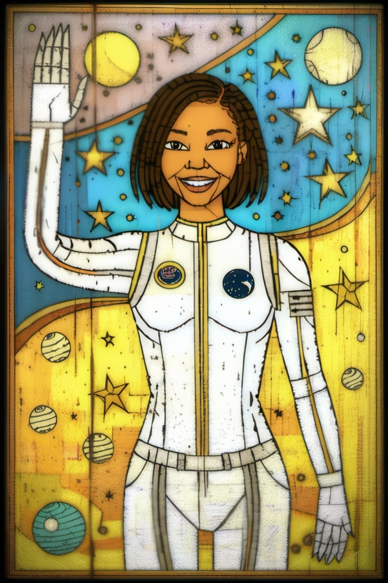 rivghn style multiracial female astronaut happy in space