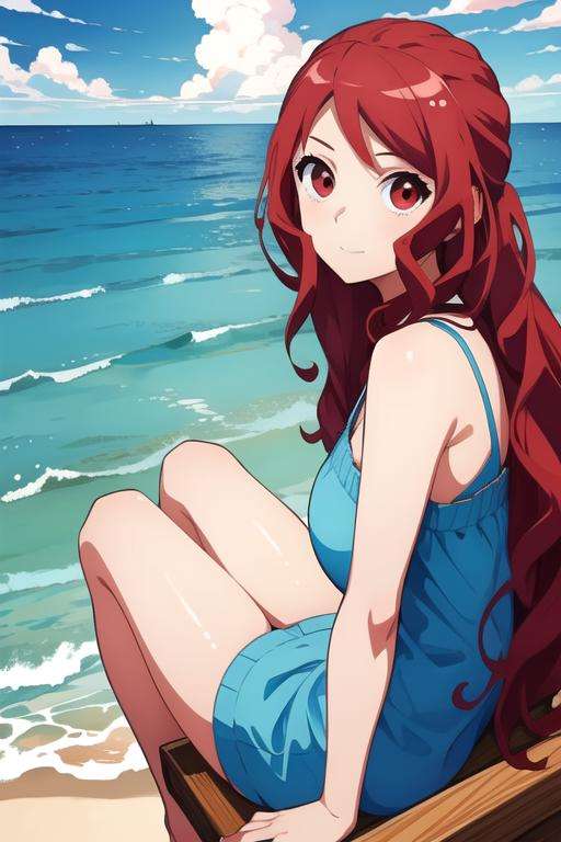 masterpiece, best quality, illustration, 1girl, solo, looking at viewer, , , , realistic, <lora:anzu_hoshino:0.74>, anzu_hoshino, red hair, red eyes, long hair, , ocean bottom,