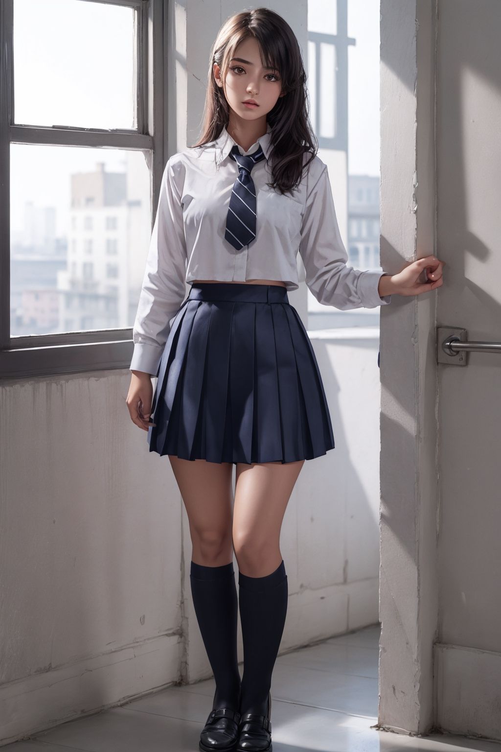 1girl,ultra Realistic, Extreme beautiful Detailed, (full body1.2), school uniform, 