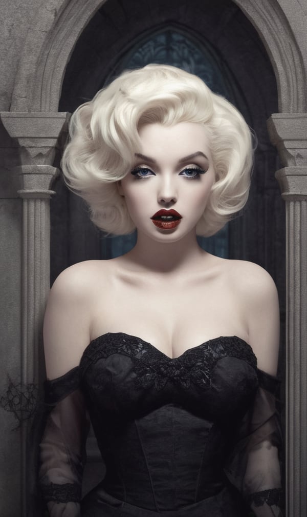 Marilyn Monroe zombie, gothic architecture, Daniela Uhlig, Jhonen Vasquez, Lori Earley, Natalie Shau, Satori Canton
