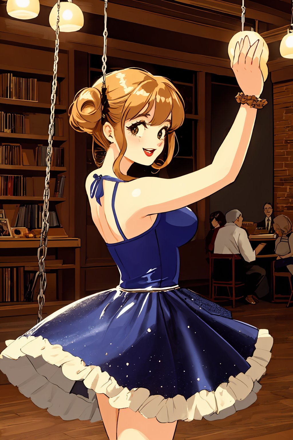 (best quality:1.2), (hyper detailed), 

 Penny's hobbies include swing dancing, collecting vintage records, and enjoying classic films. She often attends retro-themed events, where she can dance to the tunes of the past and relive the magic of a bygone era.