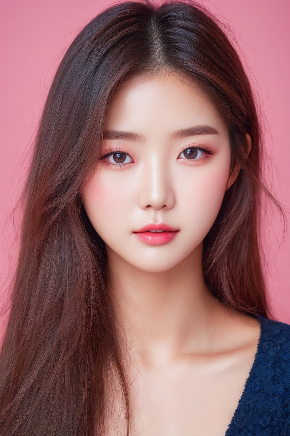 (best quality,highres:1.2),(realistic:1.37),portrait,korean girl,cute,beautiful detailed eyes,beautiful detailed lips,long hair,soft smile,flawless skin,blush,pink cheeks,sparkling eyes,rosy lips,vivid colors,studio lighting