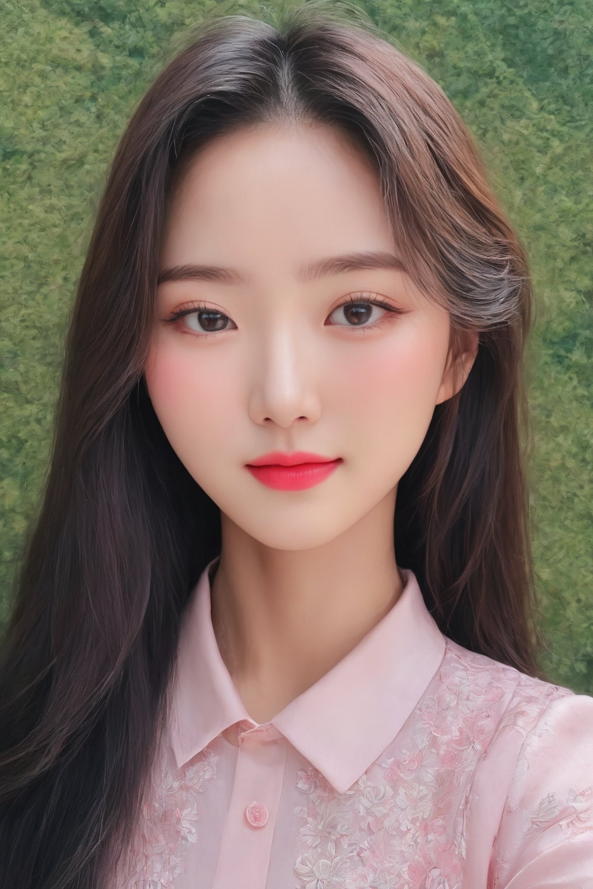 (cute,adorable,beautiful,pretty,charming,lovely,stunning) korean girl, (cute,adorable,charming) smile, (detailed,expressive,mesmerizing) eyes, (rosy,pink) lips, (soft,smooth,flawless,glossy) skin, (long,silky) hair, (fashionable,trendy) outfit, (stylish,elegant) pose, (natural,bright) lighting, (vivid,lively) colors, (fine,detailed) brush strokes, (high resolution,ultra-detailed) artwork, (photo-realistic,realistic) rendering, (artistic,creative) background, (shallow depth of field,bokeh) effect, (captivating,adorable) expression, (youthful,innocent) beauty, (close-up,detail-focused) composition, (traditional,modern) Korean aesthetics, (portrait,character) study, (charming,appealing) face, (confident,radiant) personality, (feminine,graceful) features, (playful,joyful) atmosphere, (positive,happy) vibes