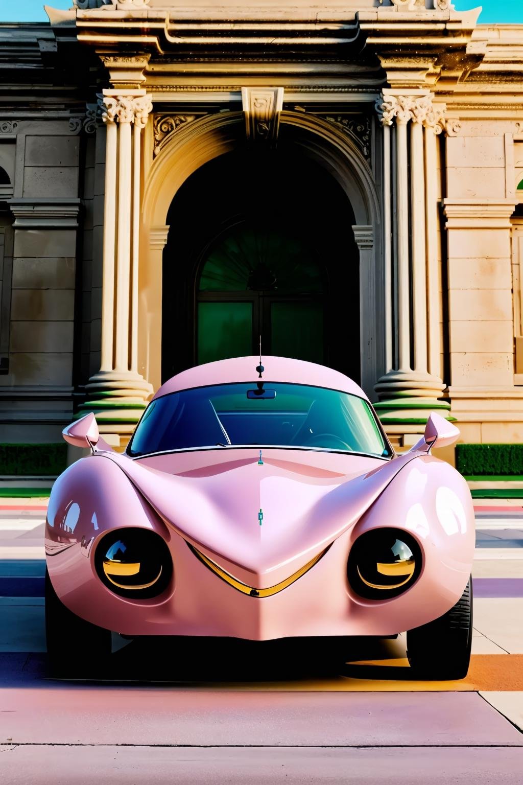 <lora:futkar_v1:1> futkarmasterpiece, highly detailed photorealistic 8k raw photo, best cinematic quality, volumetric lighting and shadows1 girl on Pale Pink car, (worm's eye:1.2)(__All/bakcground__ background:1.2)