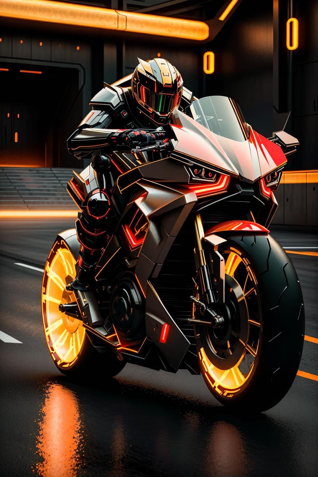 <lora:zzfutbikzz_v1:1> zzfutbikzzmasterpiece, highly detailed photorealistic 8k raw photo, best cinematic quality, volumetric lighting and shadows, sunday lightingmetallic red, glowing, metallic, human on motorcycle, mecha style, reflective, (macro shot:1.2)(fire background:1.2)