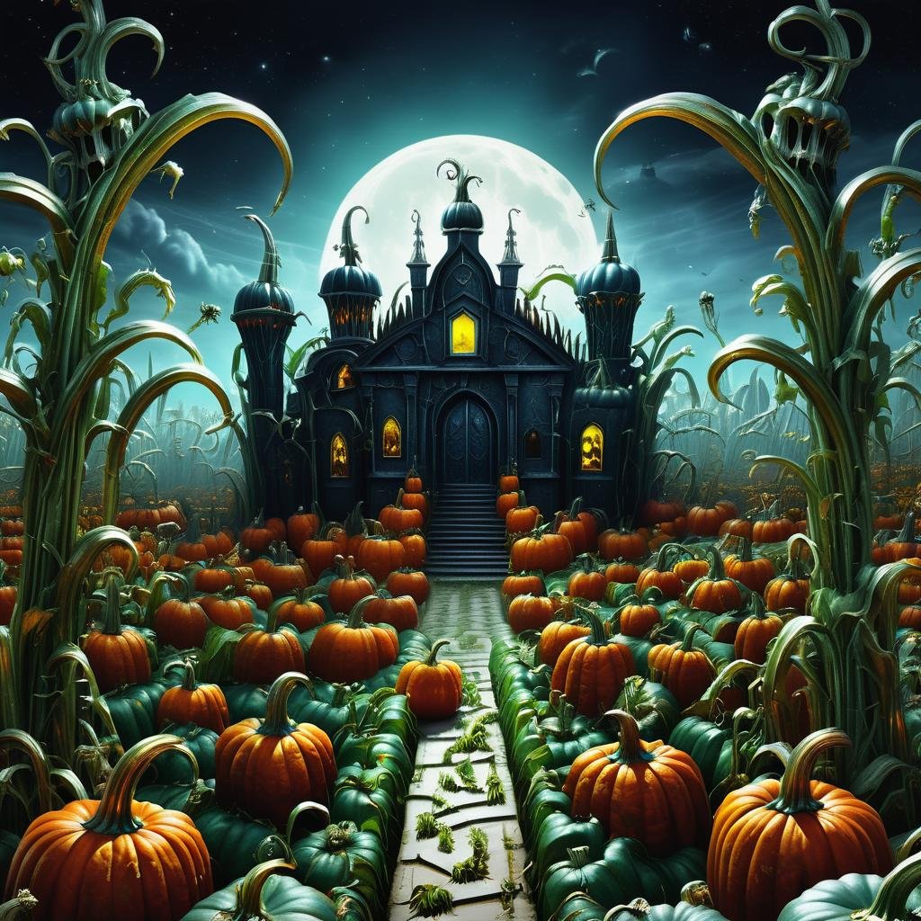 ((realistic,digital art)), (hyper detailed),h4l0w3n5l0w5tyl3DonML1gh7 Cornfield Maze, Cryptic, Skeletons, Vampire Fangs, Tombstone Spotlight, Gothic Architecture, <lora:h4l0w3n5l0w5tyl3DonML1gh7-XLv1.2-000006:1>