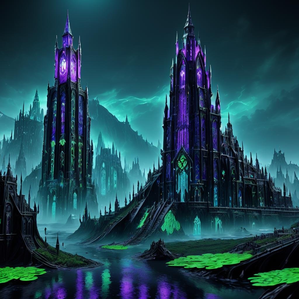 ((best quality)), ((masterpiece)), ((realistic,digital art)), (hyper detailed), DonMD4rk3lv3s  Cyberpunk Metropolis Frog Eggs,Coastline,Tower,Wetland Wildlife, <lora:DonMD4rk3lv3s-000008:1>