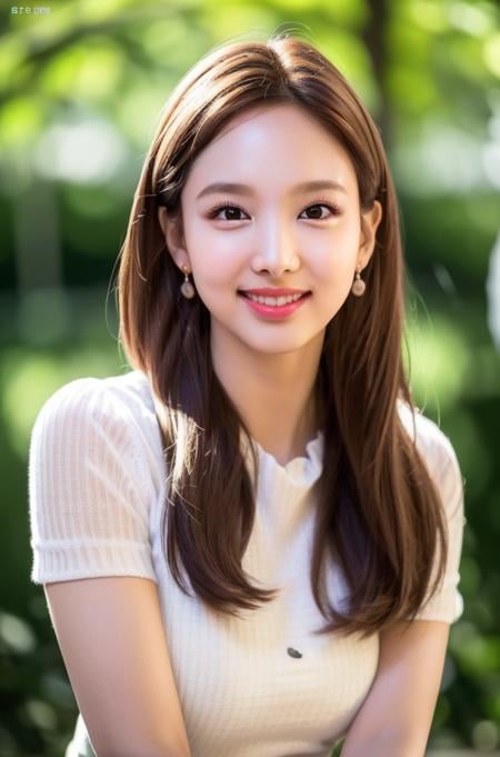 (xtny:1), (twnayeon:1.0), ((8k, best quality, masterpiece:1.2), (realistic, photo-realistic:1.37),best quality,masterpiece,unity,an extremely delicate and beautiful,extremely detailed, Amazing,finely detail, ((27 years old)), masterpiece,best quality,official art,absurdres,incredibly absurdres,huge filesize,ultra-detailed,highres,extremely detailed,beautiful detailed girl, slim body, outdoor, nature, extremely detailed eyes and face,beautiful detailed eyes, ((looking at viewer)), ((brown eyes)), portrait, 1girl, solo, brown hair, long hair, smile, <lora:xelor_TwiceNayeon_v3.0:0.5>