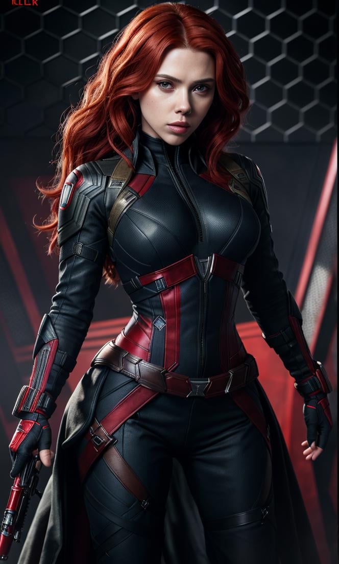 (masterpiece), (best quality), (photorealistic:1.3), 8k, detailed skin texture, detailed cloth texture, beautiful detailed face, intricate details, ultra detailed, scarlett johansson, Black Widow in the style of the Captain America, straight red hair, (full-length body:1.2)