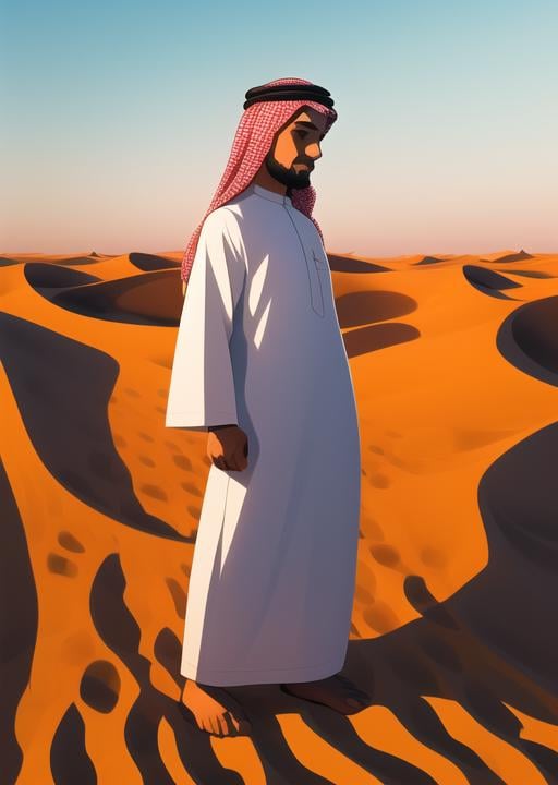 <lora:thob-08:1> thob, 1man, desert background, full body, masterpiece, best quality