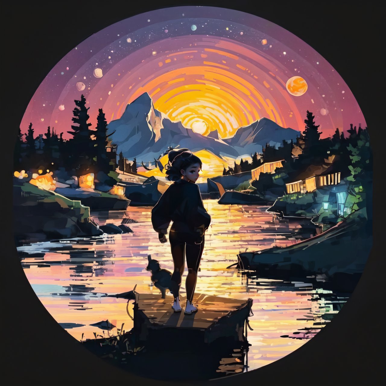 Circle Sora, 1 girl, cute, chibi, look at viewer, nature, full body, best quality, sunset,  masterpiece, high quality