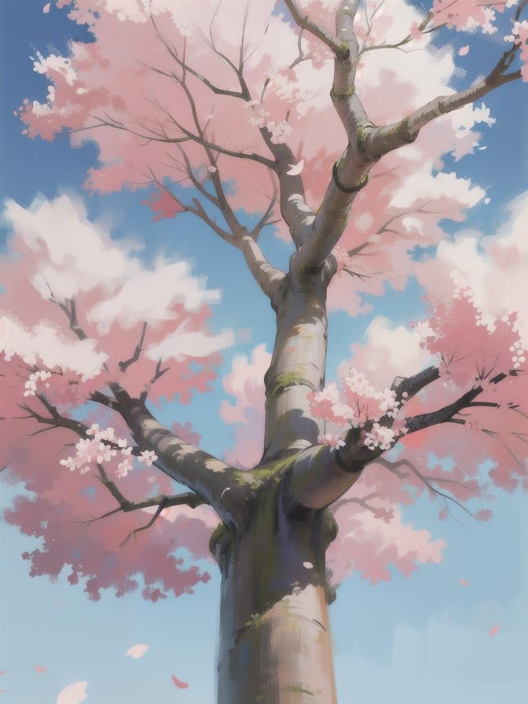 bare tree, branch, cherry blossoms, in tree, nature, outdoors, sky, spring \(season\), tree
