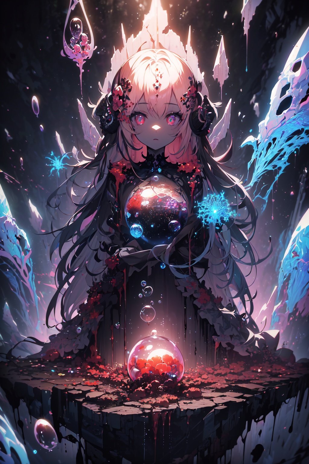 (absurdres, highres, ultra detailed),1girl,solo,extremely detailed eyes,(official art, beautiful and aesthetic:1.2),(rot,bacteria,Bubbles,mysterious,dark art,erosion,fractal art :1.3),colorful,horror,highest detailed,<lora:月影蔷薇:1>,