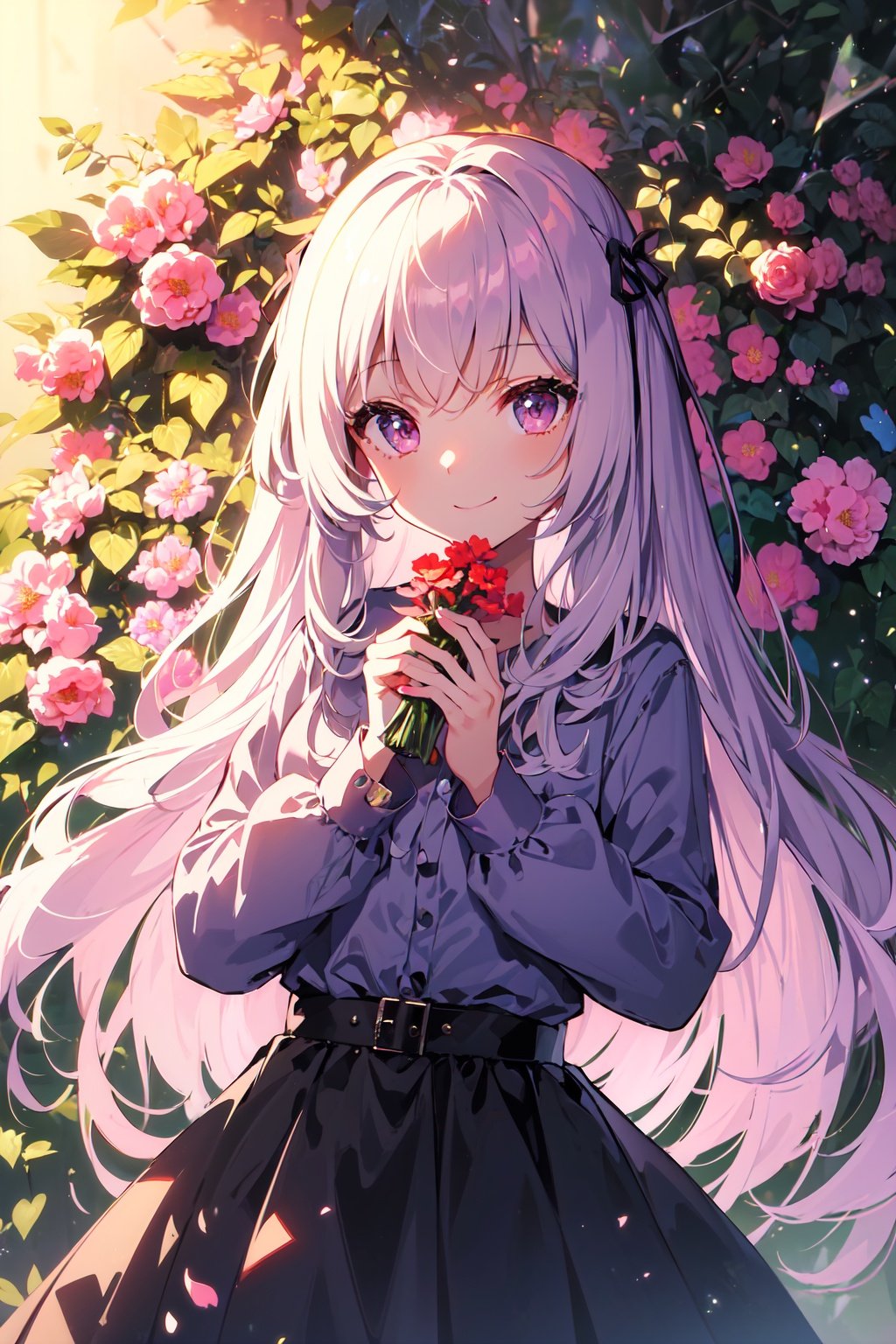 (((masterpiece))),(((best quality))),((ultra-detailed)),(best shadow),((an extremely delicate and beautiful)),1girl,smile,Surrounded by vines,flower,thorns,<lora:月影蔷薇:0.9>,