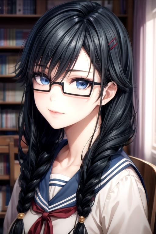 masterpiece, best quality, photorealistic, 1girl, solo, looking at viewer, upper body, , ligne claire, , <lora:sumireko_sanshokuin:0.74>, sumireko_sanshokuin, black hair, blue eyes, long hair, , , 2k resolution