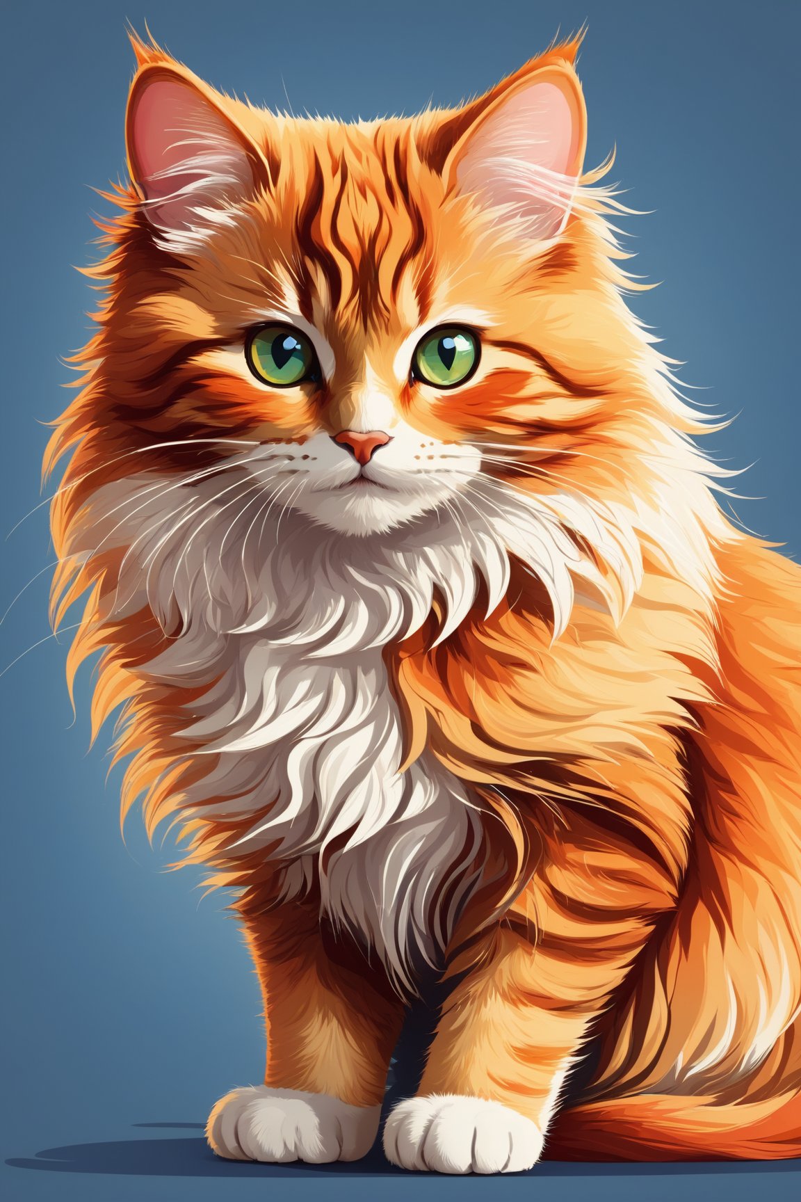 cat, vector illustration, highly detailed fur, playful pose, curious expression, piercing eyes, fluffy whiskers, pointed ears, striking colors, realistic shading, soft textures, professional artwork, colorful background, artistic composition, subtle shadows, vivid colors, exquisite details, rich contrast, precise lines, impressive realism, unique style, beautifully rendered, eye-catching, meticulous attention to detail, skilled craftsmanship, creative interpretation