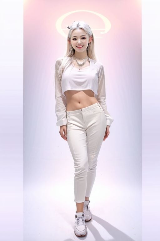 <lora:crop_shirt_underboob:0.7> crop shirt underboob, crop top, underboob,1girl,solo, upper body,reallistic, looking at viewer, happy,smile<lora:shojovibe_v11:0.1> <lora:honglian4-chill-bra-hen_v1-000002:0.4> <lora:honglian13-chill-bra-hen_v1:0.6> , hair ornament,necklace, jewelry, (white hair:1.33) <lora:polyhedron_skinny_all:0.3> <lora:more_details:0.5> 